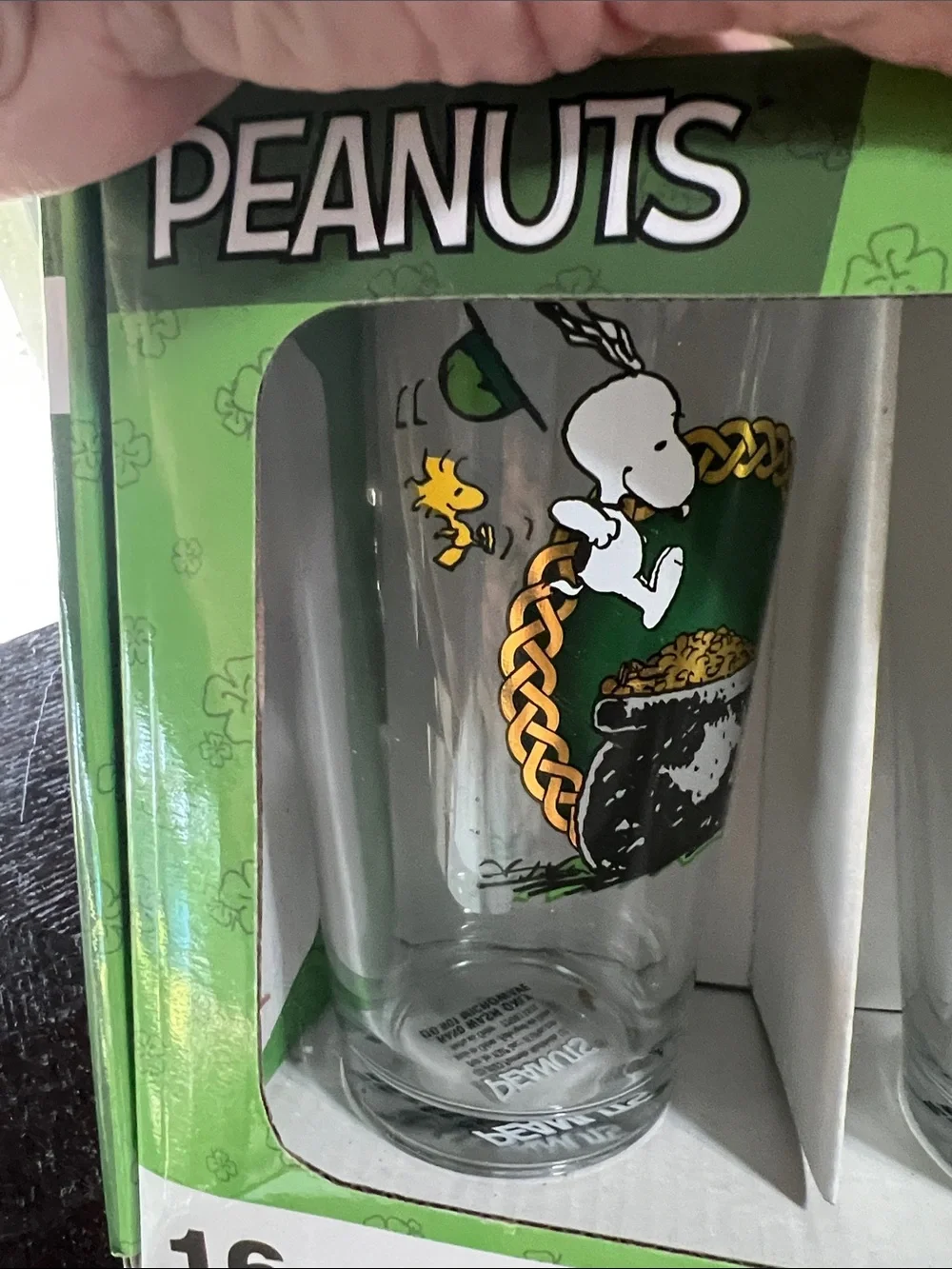 New Peanuts Snoopy 16 oz. Glass 4-Pack - Green Print